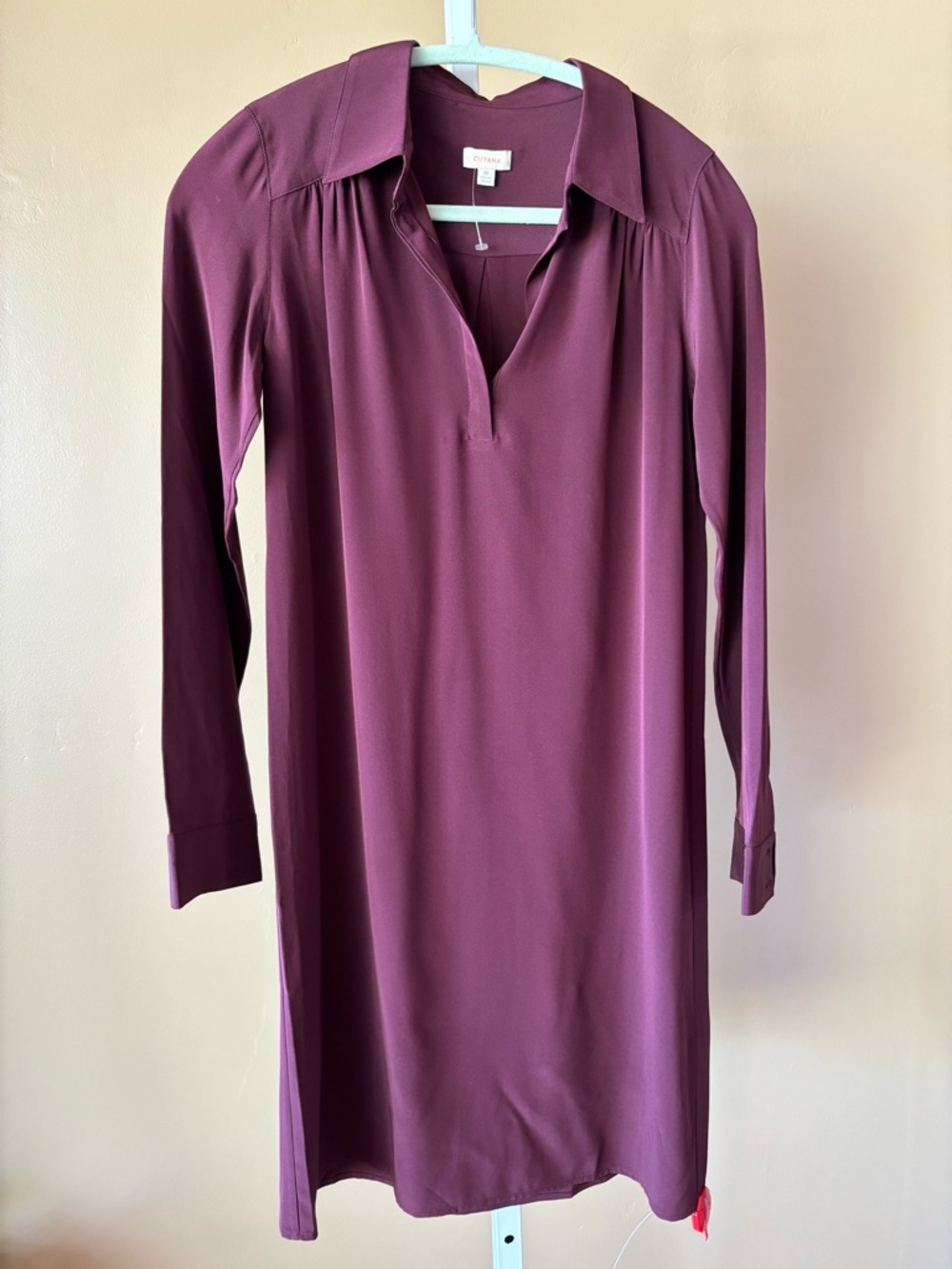 Cuyana Plum Long-Sleeve Collared 100% silk Shift Dress NWOT